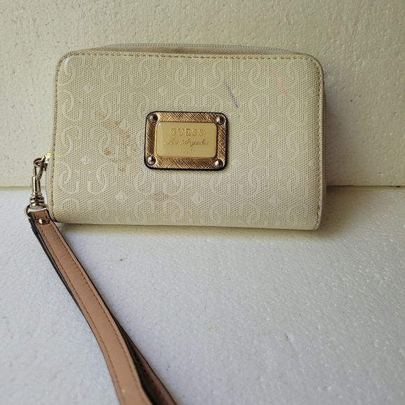 Guess Handbags - Guess Cream Wristlet with Gold Accents